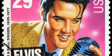 <strong>The King of metaphor</strong> In ‘All Shook Up,’ a touch is a chill, lips are volcanoes and she is a buttercup. <a href="https://www.shutterstock.com/image-photo/luga-russia-november-6-2016-stamp-519775597" rel="noopener" target="_blank"><em>Image by Sergey Goryachev</em></a>